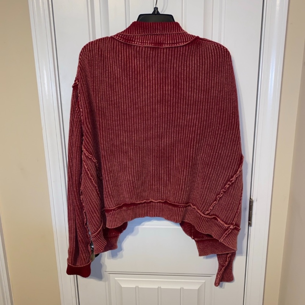 222. Women's Wine Acid Wash Ribbed Drop Shoulder Cardigan NEW - Picture 4 of 7